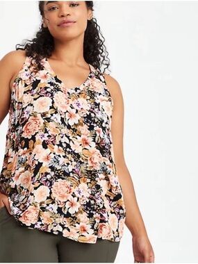 Torrid Black Floral V-Neck Tank